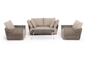 "Форли" лаунж-зона 4-местная плетеная из роупа (веревки), каркас алюминиевый светло-серый, роуп серо-коричневый