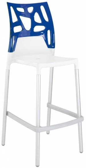 Стул пластиковый барный Ego-Rock Bar сатинированный алюминий, белый, синий 480х540х1130 мм