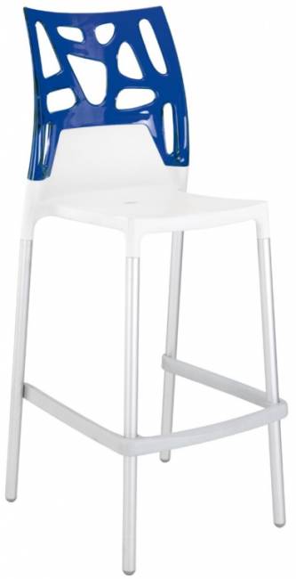 Стул пластиковый барный Ego-Rock Bar сатинированный алюминий, белый, синий 480х540х1130 мм