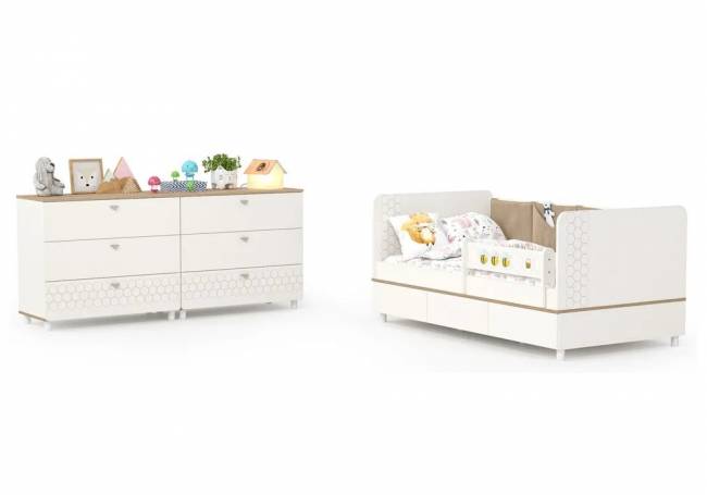 Комплект детской мебели Эльга белый шагрень / дуб белый комплектация 3