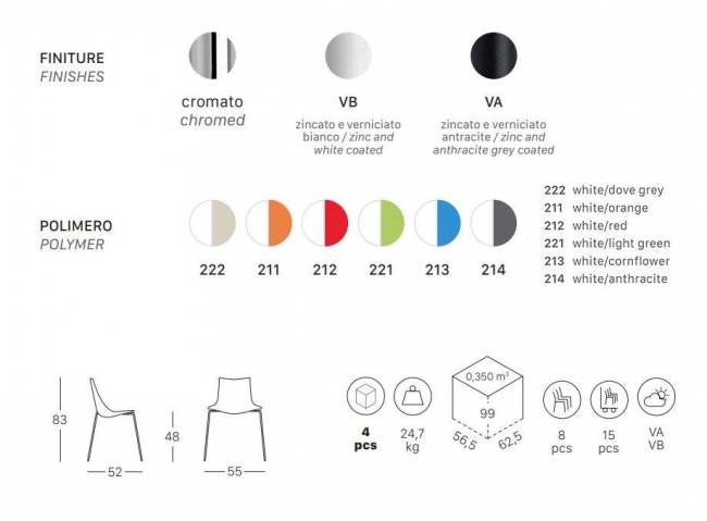 Стул пластиковый Zebra Bicolore 4 legs белый, тортора 550х520х830 мм