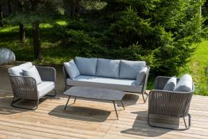 "Багамы" лаунж-зона 5-местная плетеная из роупа (веревки), каркас алюминиевый темно-серый, роуп серый