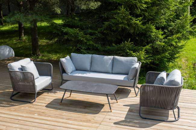 "Багамы" лаунж-зона 5-местная плетеная из роупа (веревки), каркас алюминиевый темно-серый, роуп серый "Багамы" лаунж-зона 5-местная плетеная из роупа (веревки), каркас алюминиевый темно-серый, роуп серый