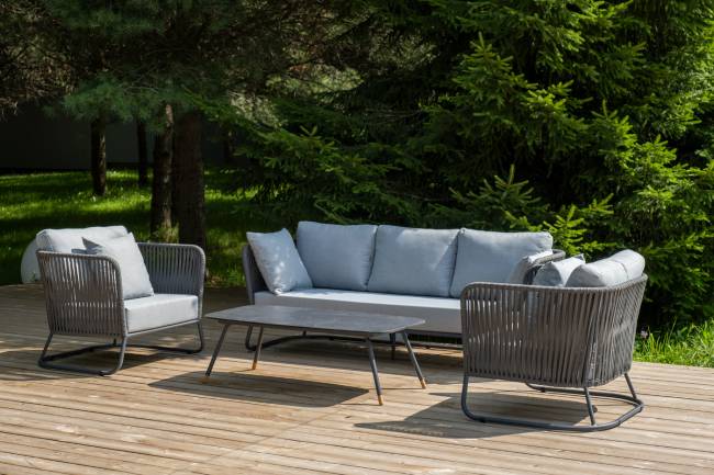 "Багамы" лаунж-зона 5-местная плетеная из роупа (веревки), каркас алюминиевый темно-серый, роуп серый "Багамы" лаунж-зона 5-местная плетеная из роупа (веревки), каркас алюминиевый темно-серый, роуп серый