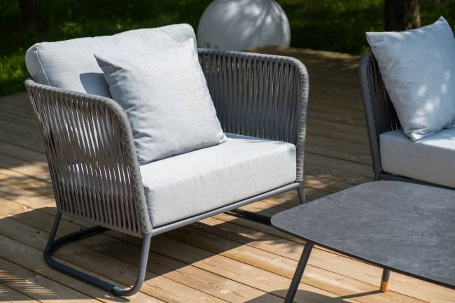 "Багамы" лаунж-зона 5-местная плетеная из роупа (веревки), каркас алюминиевый темно-серый, роуп серый "Багамы" лаунж-зона 5-местная плетеная из роупа (веревки), каркас алюминиевый темно-серый, роуп серый