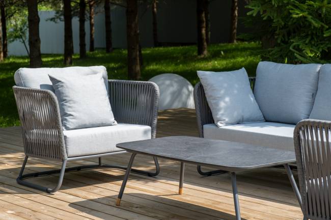 "Багамы" лаунж-зона 5-местная плетеная из роупа (веревки), каркас алюминиевый темно-серый, роуп серый "Багамы" лаунж-зона 5-местная плетеная из роупа (веревки), каркас алюминиевый темно-серый, роуп серый