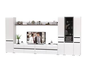 Мебель в гостиную модульная Сидней комплектация № 113 цвет белый/чёрный/МДФ белый глянец