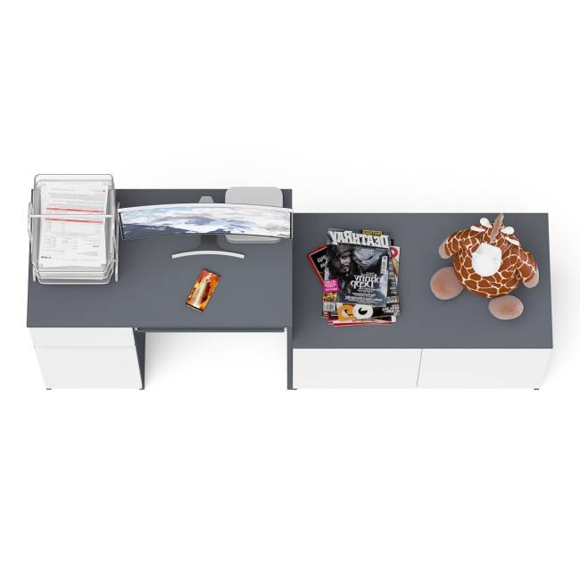 Компьютерный стол ящик и дверка Мори МС-1 левый с широкой тумбой 900 цвет графит/белый