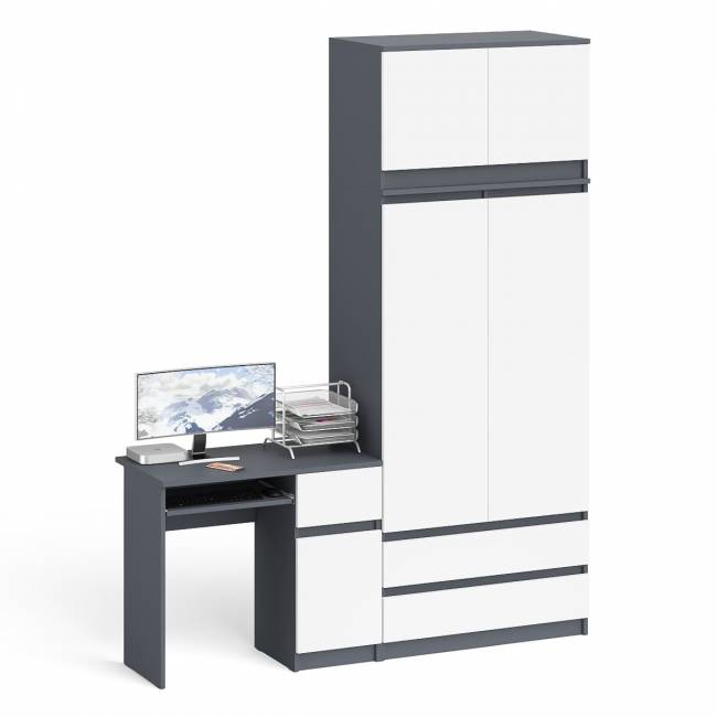 Стол компьютерный МС-1 правый со шкафом на 900 с антресолью Мори цвет графит/белый