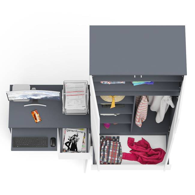 Стол компьютерный МС-1 правый со шкафом на 900 с антресолью Мори цвет графит/белый