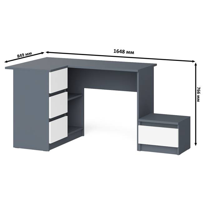 Компьютерный стол угловой Мори МС-16 левый и тумбочка на 400 цвет графит/белый