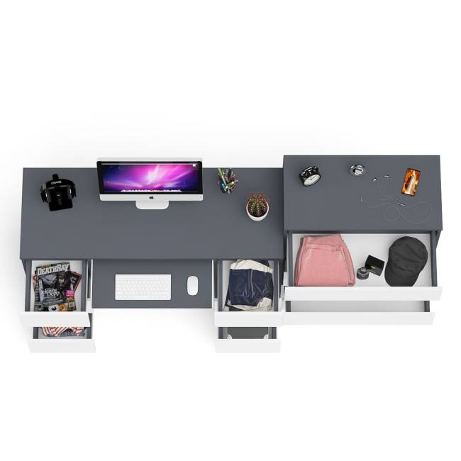 Комод 800 4-ре ящика Мори и двухтумбовый компьютерный стол МС-2 цвет графит/белый