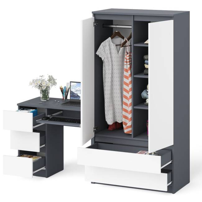 Стол компьютерный с тремя ящиками слева и шкаф-комод МШ900 три ящика и две двери Мори цвет графит/белый