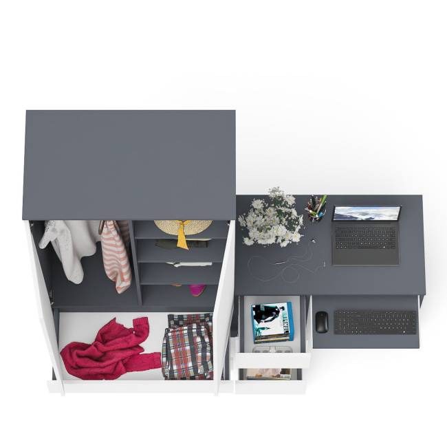 Стол компьютерный с тремя ящиками слева и шкаф-комод МШ900 три ящика и две двери Мори цвет графит/белый