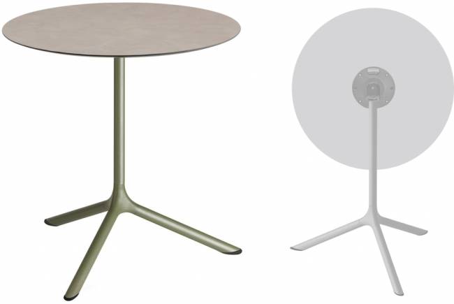 Стол ламинированный обеденный складной Tripe Maxi Folding оливковый, тортора шпатель Ø800х740 мм