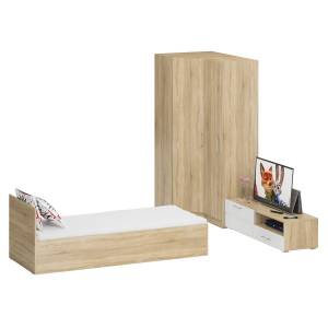 Мебель для спальни Стандарт № 4 с кроватью 800 цвет дуб сонома/фасады ТВ тумбы МДФ белый глянец