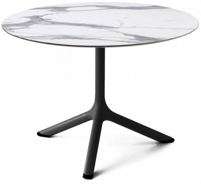 Столик ламинированный кофейный Tripe черный, белый мрамор Каррара Ø700х510 мм
