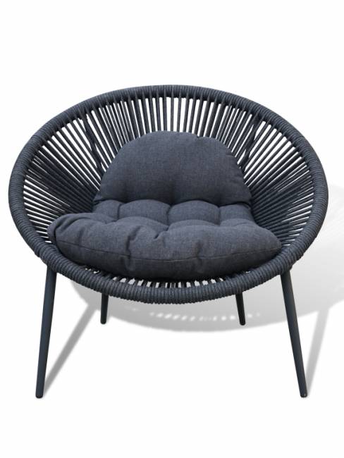 Кресло лаунж плетеное с подушкой Nancy антрацит, темно-серый 850х980х850 мм