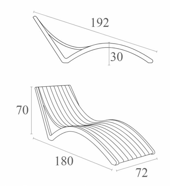 Шезлонг-лежак пластиковый Slim черный 1800х720х700 мм