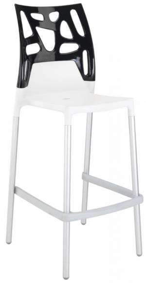 Стул пластиковый барный Ego-Rock Bar сатинированный алюминий, белый, черный 480х540х1130 мм