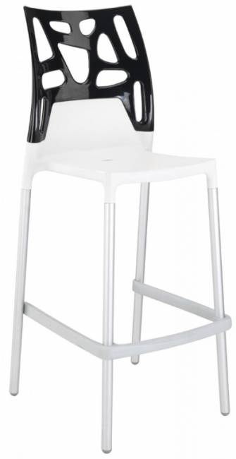 Стул пластиковый барный Ego-Rock Bar сатинированный алюминий, белый, черный 480х540х1130 мм