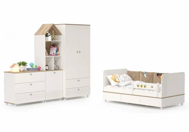 Комплект детской мебели Эльга белый шагрень / дуб белый комплектация 4