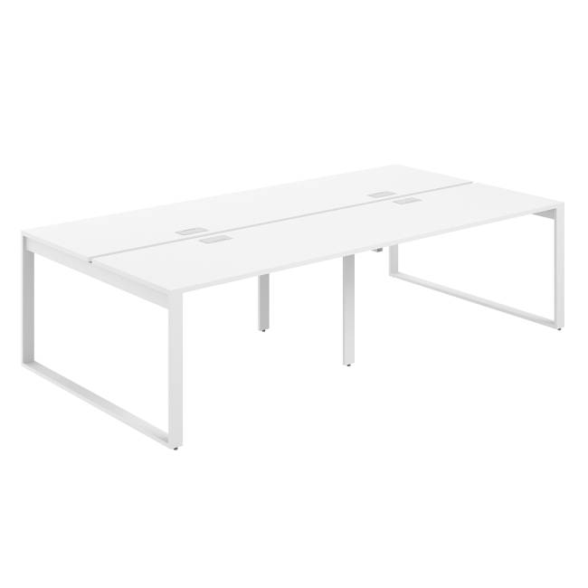 AG.146.WH.L.72.WH  / Рабочая станция 3200х1438х750  / профиль О-образный: 70х20 белый; лючок: серебро; столешница: белый