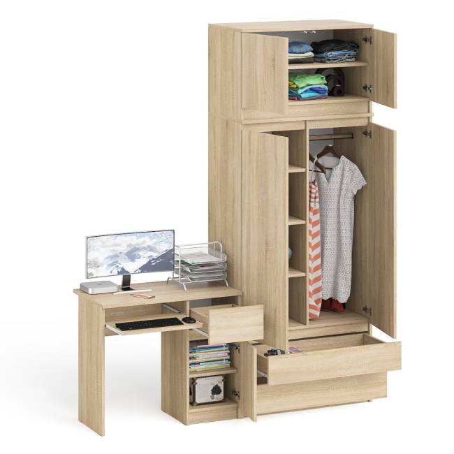 Стол компьютерный МС-1 правый со шкафом на 900 с антресолью Мори цвет дуб сонома