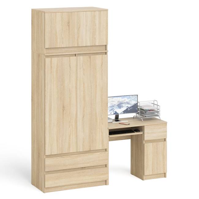 Стол компьютерный МС-1 правый со шкафом на 900 с антресолью Мори цвет дуб сонома