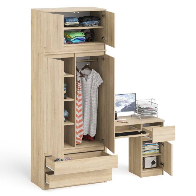 Стол компьютерный МС-1 правый со шкафом на 900 с антресолью Мори цвет дуб сонома