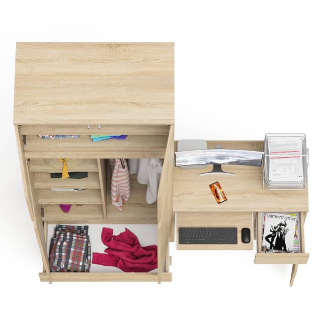 Стол компьютерный МС-1 правый со шкафом на 900 с антресолью Мори цвет дуб сонома