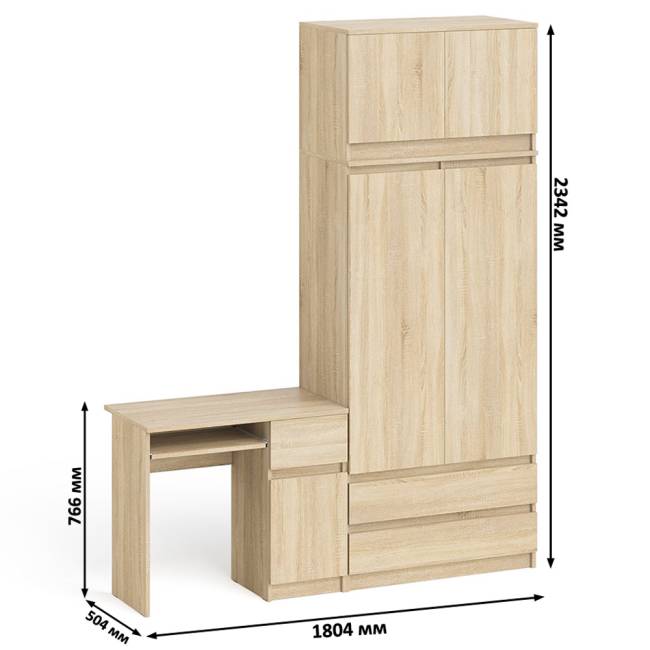 Стол компьютерный МС-1 правый со шкафом на 900 с антресолью Мори цвет дуб сонома