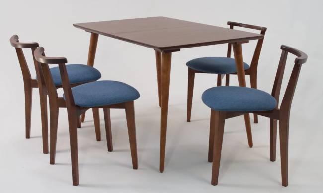 Стол Монте 120 орех со стульями Франк Орех рогожка синий Стол Монте 120 орех со стульями Франк Орех рогожка синий