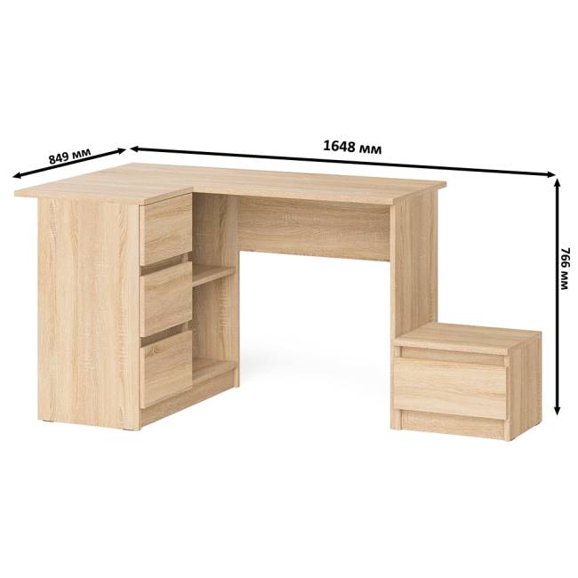 Компьютерный стол угловой Мори МС-16 левый и тумбочка на 400 цвет дуб сонома