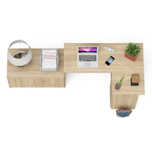 Тумба широкая Мори 900 и угловой стол компьютерный Мори правый цвет дуб сонома