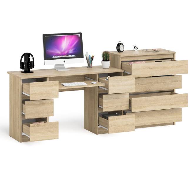 Комод 800 4-ре ящика Мори и двухтумбовый компьютерный стол МС-2 цвет дуб сонома