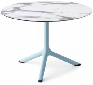 Столик ламинированный кофейный Tripe голубой, белый мрамор Каррара Ø700х510 мм