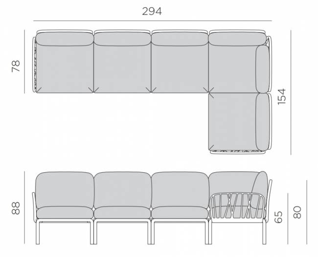 Диван пластиковый с подушками Komodo 5 антрацит, лед 2940х1540х880 мм Диван пластиковый с подушками Komodo 5 антрацит, лед 2940х1540х880 мм