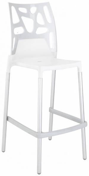 Стул пластиковый барный Ego-Rock Bar сатинированный алюминий, белый 480х540х1130 мм