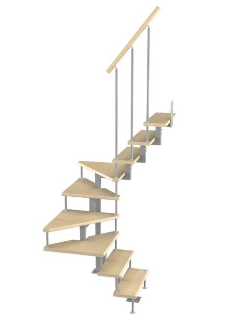 Модульная малогабаритная лестница Эксклюзив 3240-3420, Серый, Дуб, Нержавейка, шаг 180