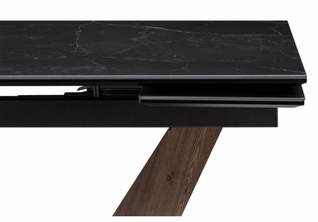 Керамический стол Кели 140(200)х80х76 черный мрамор / орех кантри / черный