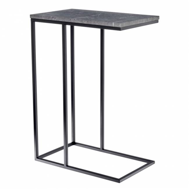 Придиванный столик Loft 50x30см, серый мрамор, чёрные ножки