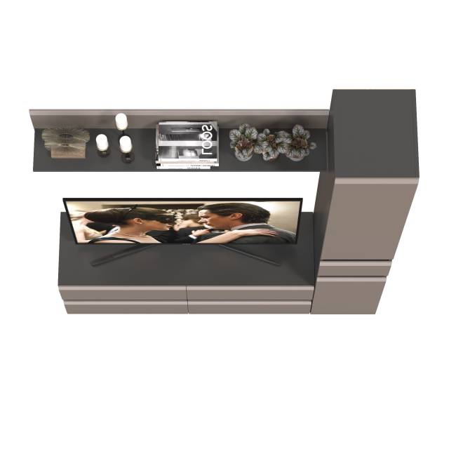 Сидней ТВ-тумба с верхней полкой и пеналом с ящиком цвет антрацит/МДФ веллюто капучино