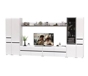 Мебель для гостиной корпусная Сидней комплектация № 114 цвет белый/чёрный/МДФ белый глянец