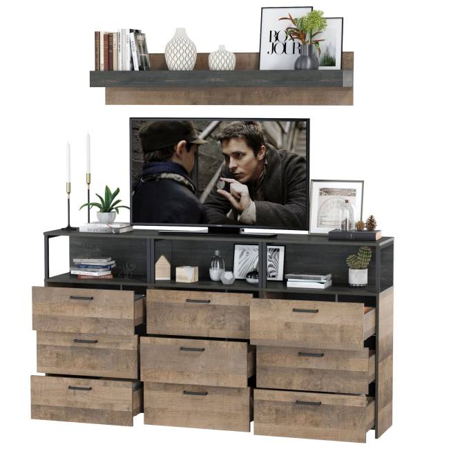 Три комода с ящиками и верхняя навесная полка Трувор цвет дуб гранж песочный/интра