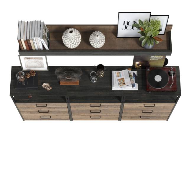 Три комода с ящиками и верхняя навесная полка Трувор цвет дуб гранж песочный/интра