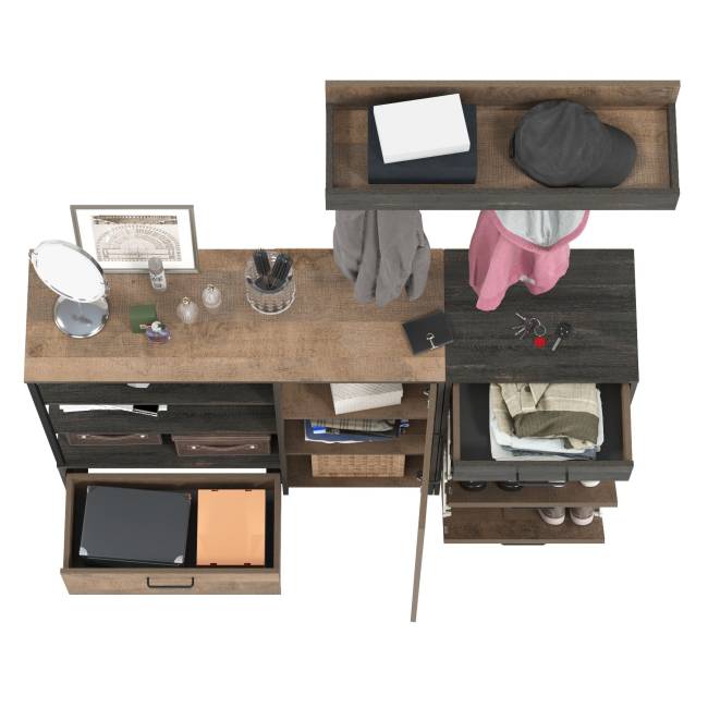 Комод с тумбой для обуви с ящиками и вешалкой для верхней одежды Трувор цвет дуб гранж песочный/интра