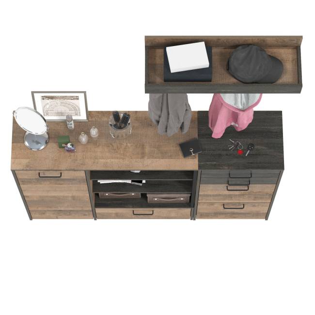 Комод с тумбой для обуви с ящиками и вешалкой для верхней одежды Трувор цвет дуб гранж песочный/интра