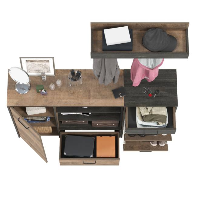 Комод с тумбой для обуви с ящиками и вешалкой для верхней одежды Трувор цвет дуб гранж песочный/интра