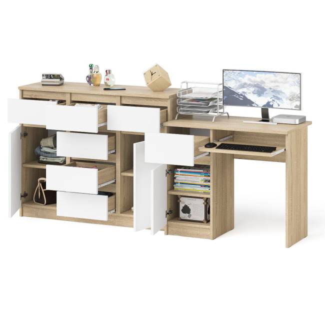 Комод-тумба Мори 1200.4 и левый компьютерный стол МС-1 цвет дуб сонома/белый